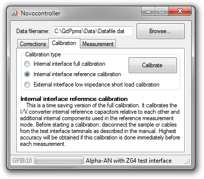 Novocontroller calibration tab